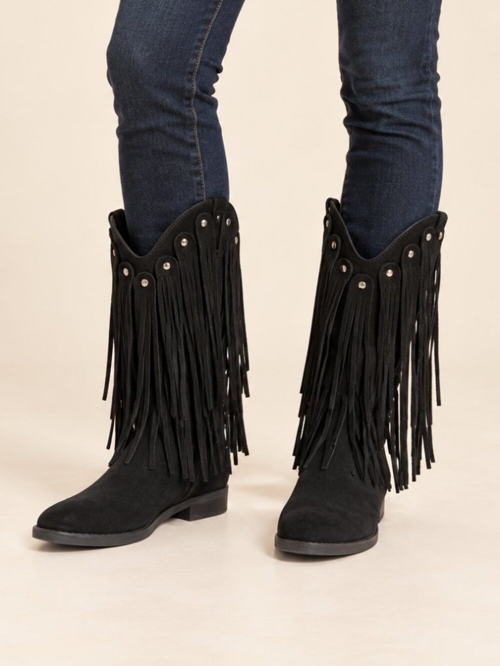 Women’s Me Too Black Fringe Western Cowboy Boots Size 5.5